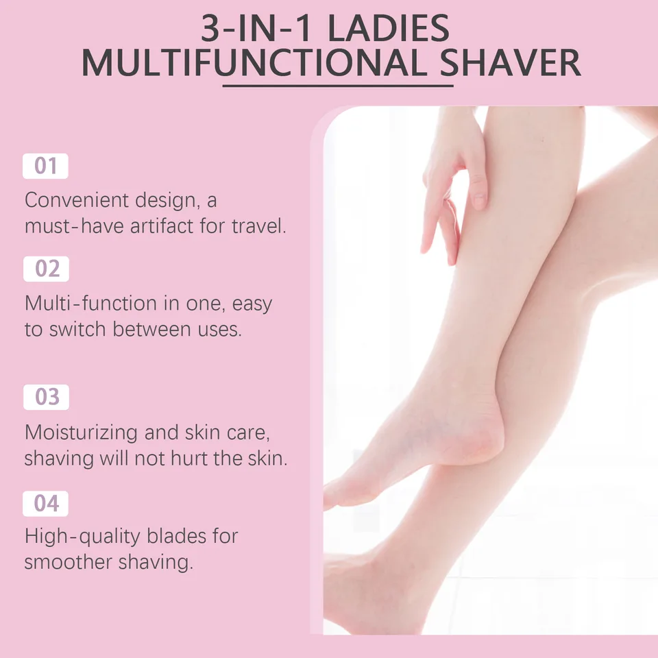 3in1 Women Shaving Razor, Portable Ladies Multifunctional Shaver With Moisturizing Soap & Spray Bottle, Travel Friendly Body Hair Remover view 4