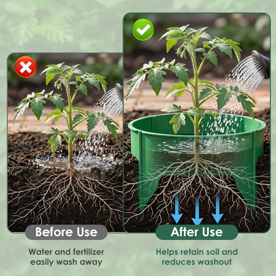 Weergave 11 van 12 Pcs Or 6 Pcs Options 10in Planting Grow Rings Adjustable For Outdoor Plants With Hand Shovel Deep Watering Plant Guards For Vegetables