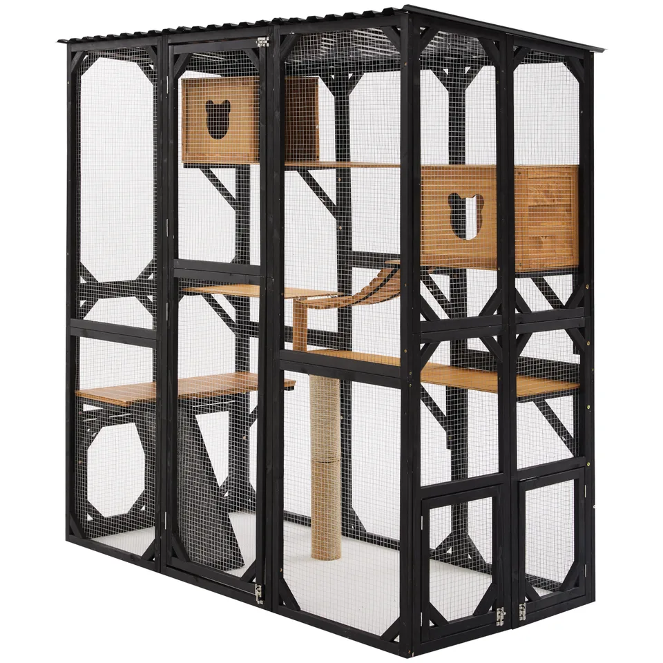 Outdoor Cat Enclosure Fir Wood Catio Outdoor Cat House Patio Cat Playpen with Sleeping Houses, Jumping Platforms, Scratching Post and Secure view 18