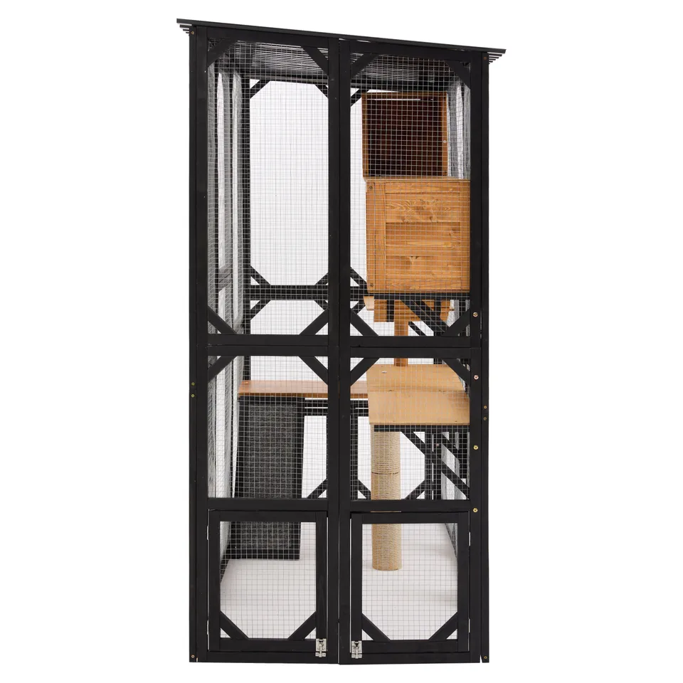 Outdoor Cat Enclosure Fir Wood Catio Outdoor Cat House Patio Cat Playpen with Sleeping Houses, Jumping Platforms, Scratching Post and Secure view 17