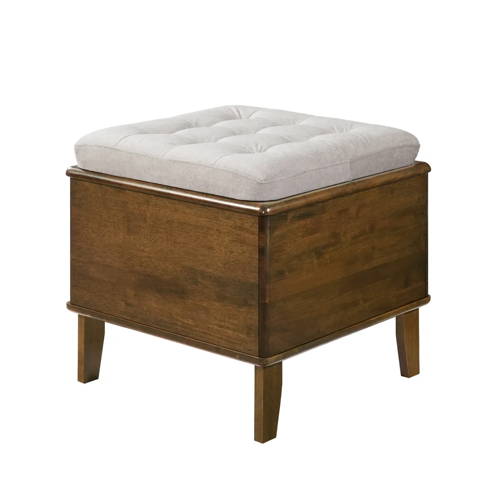 Letitia Rubber Wood Cat Bed Ottoman, 2-in-1 Tufted Pet Ottoman with Cat Cave, Multi-Functional Footstool with Cat Hideaway, Walnut Finish view 4