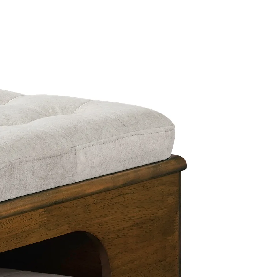 Letitia Rubber Wood Cat Bed Ottoman, 2-in-1 Tufted Pet Ottoman with Cat Cave, Multi-Functional Footstool with Cat Hideaway, Walnut Finish view 8