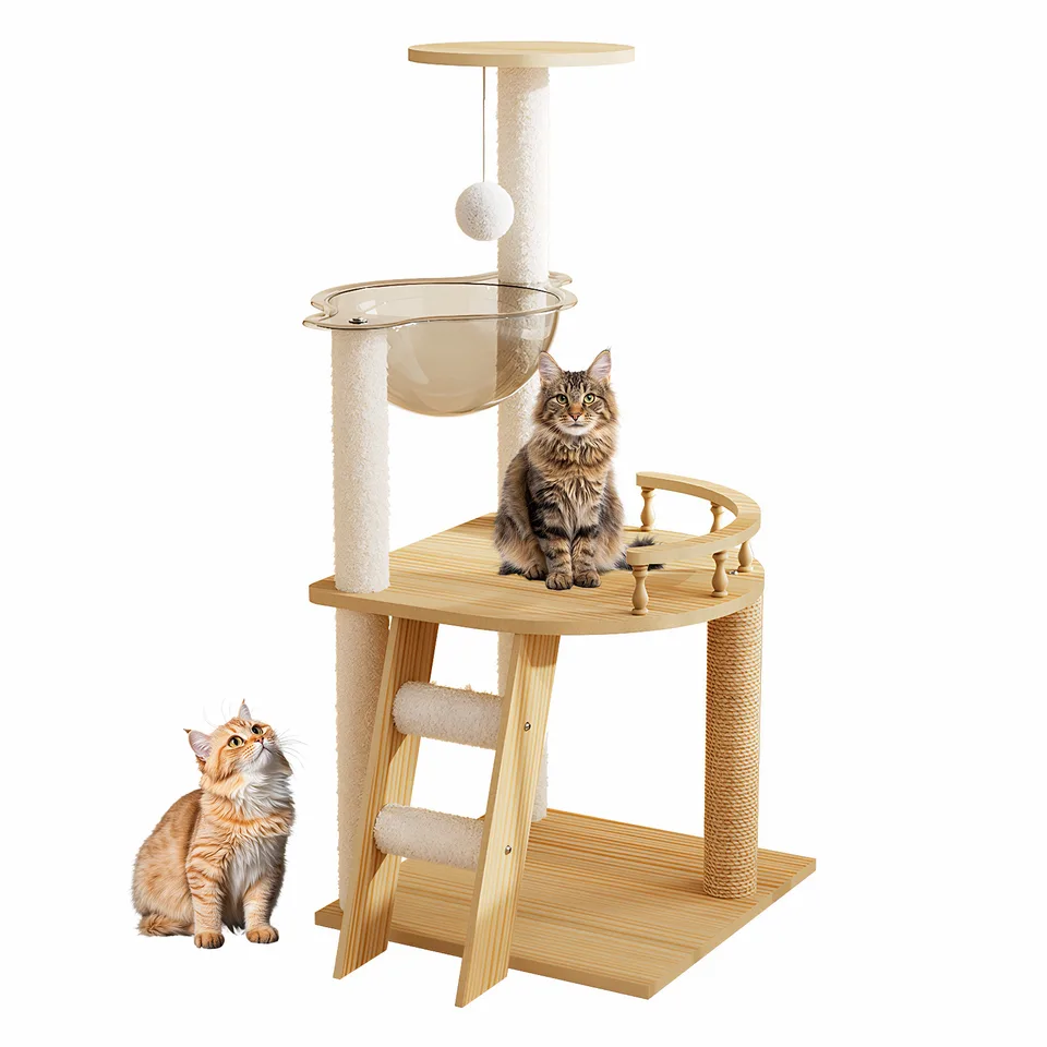 41.3" Modern Cat Tower, Wood Cat Tree Tower for Indoor Cats, Cat Treewith Sisal-Covered Scratching Posts and Top Perch, Cat Condo with view 8