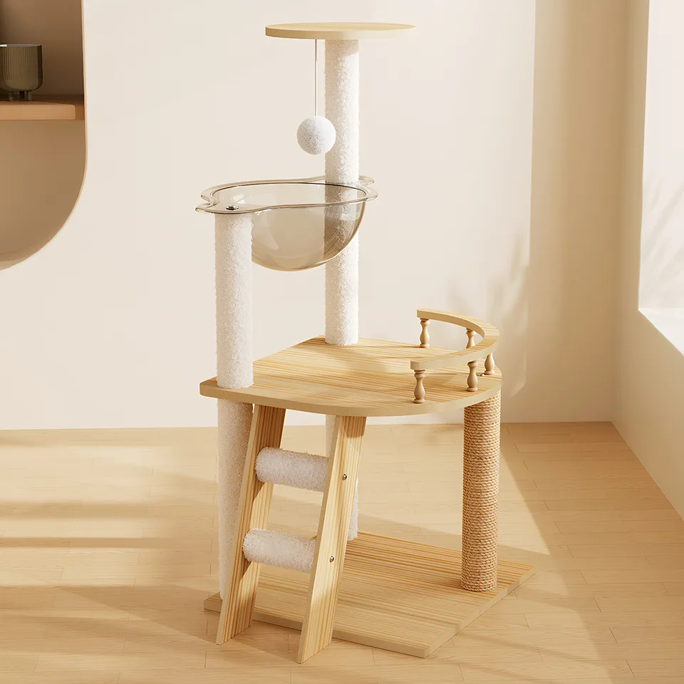 41.3" Modern Cat Tower, Wood Cat Tree Tower for Indoor Cats, Cat Treewith Sisal-Covered Scratching Posts and Top Perch, Cat Condo with view 1
