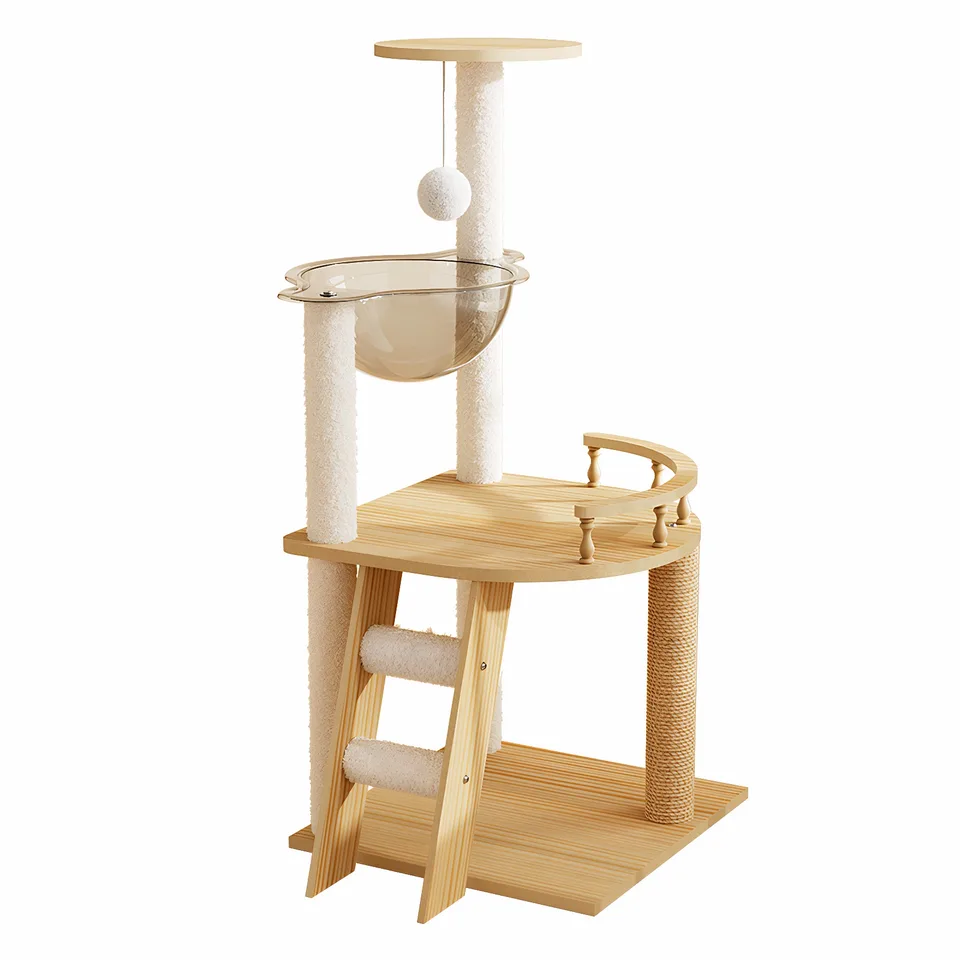 41.3" Modern Cat Tower, Wood Cat Tree Tower for Indoor Cats, Cat Treewith Sisal-Covered Scratching Posts and Top Perch, Cat Condo with view 2
