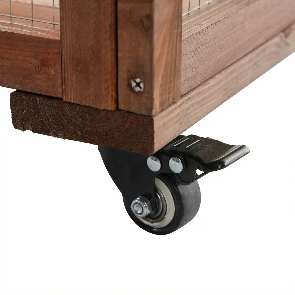 Large 2-Tier Outdoor Wooden Cat Enclosure on Lockable Wheels, Solid Fir Cat Cage with Multi-Level Platforms & Resting House, Weatherproof view 13