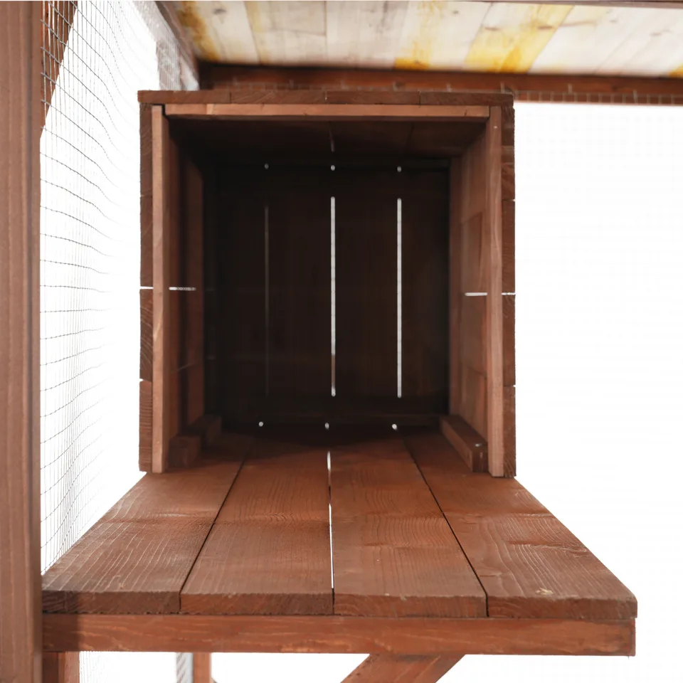 Large 2-Tier Outdoor Wooden Cat Enclosure on Lockable Wheels, Solid Fir Cat Cage with Multi-Level Platforms & Resting House, Weatherproof view 7