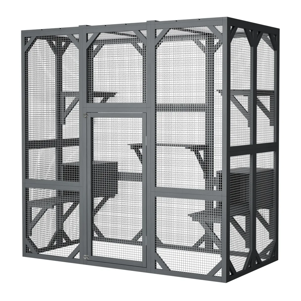 71" x 37" x 71" Outdoor Cat Enclosure, Large Wooden Cat Cage with Mesh Panels & Waterproof Roof, Well-Ventilated & Escape-Proof – For view 12