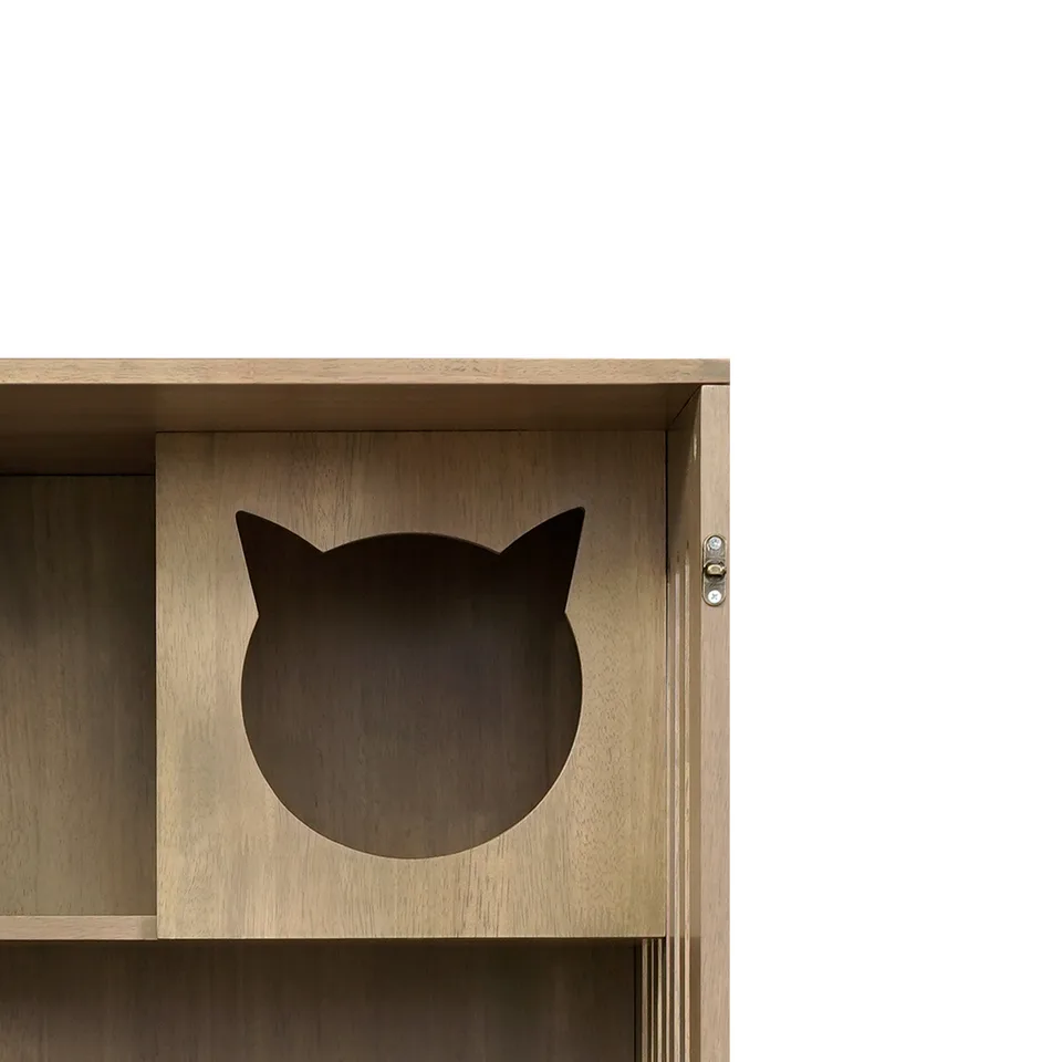 Basia Rubber Wood Cat Cabinet with Wheels, Ventilated Indoor Cat Condo with Multi-Level Shelves & Lockable Door, Safe & Spacious Cat view 5