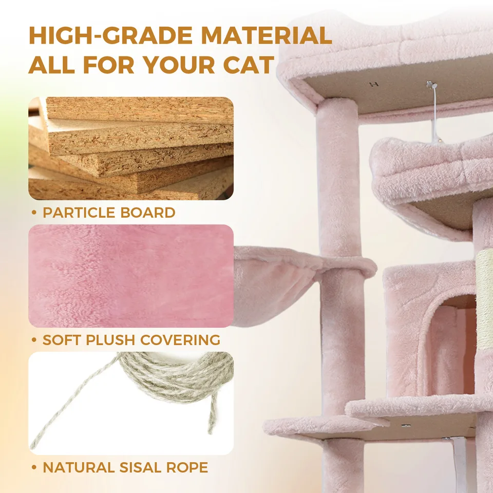 68in Tall Multi-Level Green Cat Tree with Hammocks, Hanging Basket, Cat Cave, Removeable Cushion, Scratching Posts - Plush Cat Tower for view 4