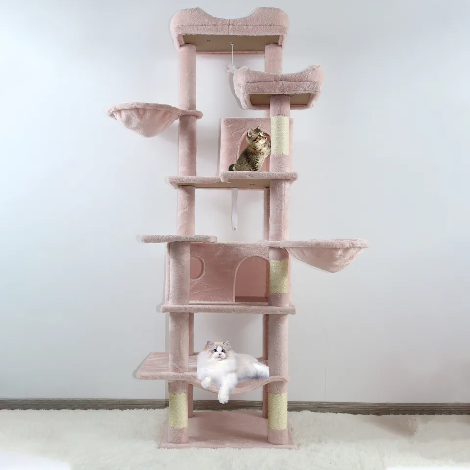 68in Tall Multi-Level Green Cat Tree with Hammocks, Hanging Basket, Cat Cave, Removeable Cushion, Scratching Posts - Plush Cat Tower for view 6