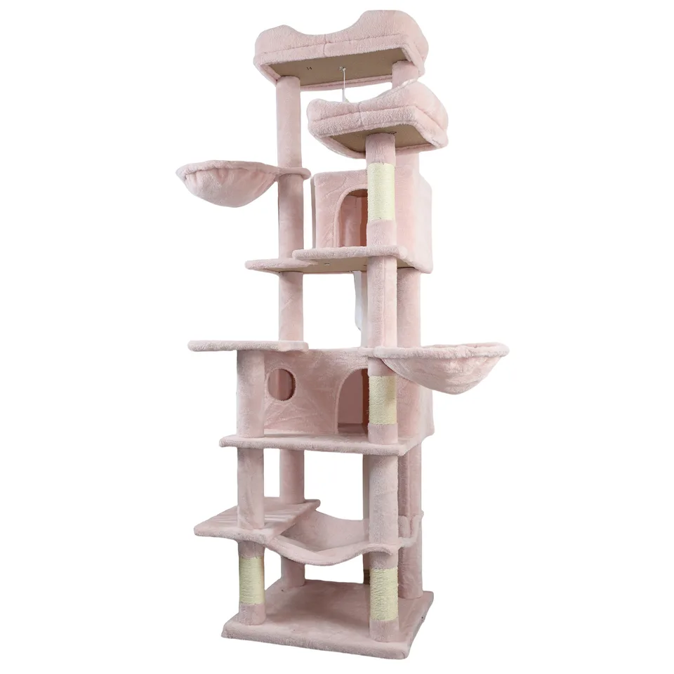 68in Tall Multi-Level Green Cat Tree with Hammocks, Hanging Basket, Cat Cave, Removeable Cushion, Scratching Posts - Plush Cat Tower for view 2