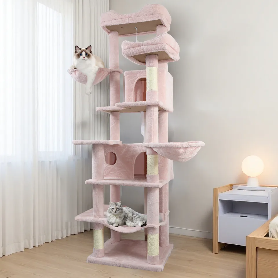 68in Tall Multi-Level Green Cat Tree with Hammocks, Hanging Basket, Cat Cave, Removeable Cushion, Scratching Posts - Plush Cat Tower for view 1
