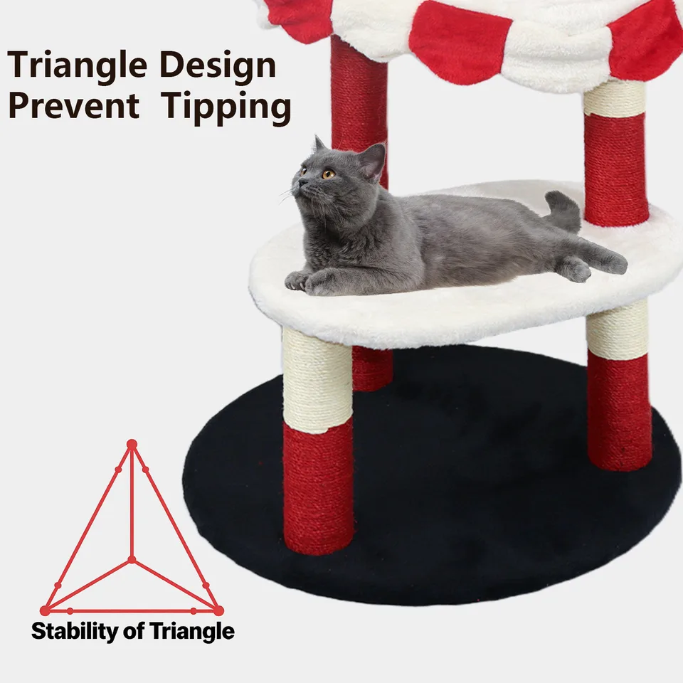 Cat Tree with Cozy Perch & Scratching Posts - Red & White Design Multi-Level Cat Furniture for Kittens/Cats to Climb, Rest & Play view 3