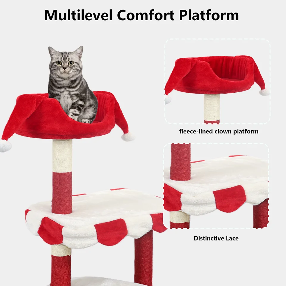 Cat Tree with Cozy Perch & Scratching Posts - Red & White Design Multi-Level Cat Furniture for Kittens/Cats to Climb, Rest & Play view 2