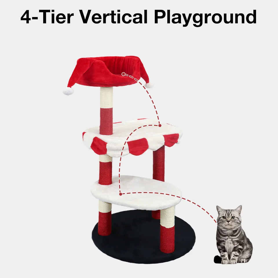 Cat Tree with Cozy Perch & Scratching Posts - Red & White Design Multi-Level Cat Furniture for Kittens/Cats to Climb, Rest & Play view 5