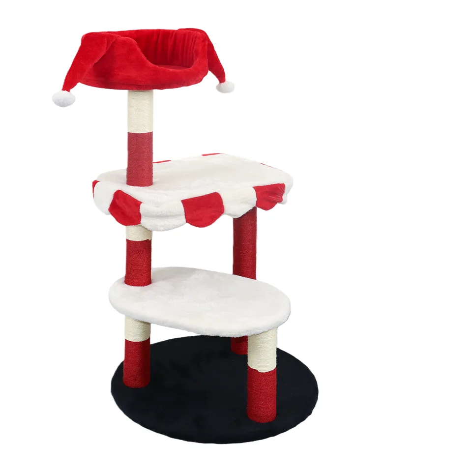Cat Tree with Cozy Perch & Scratching Posts - Red & White Design Multi-Level Cat Furniture for Kittens/Cats to Climb, Rest & Play view 1
