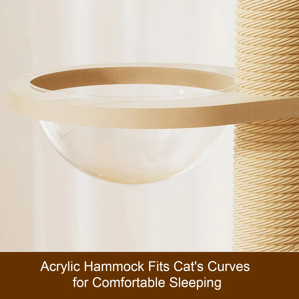 Adjustable Height Floor-to-Ceiling Cat Tree Made of MDF Board, Tall Cat Tower with Sisal Scratching Post, Bubble Window Perch, Ladder & view 4