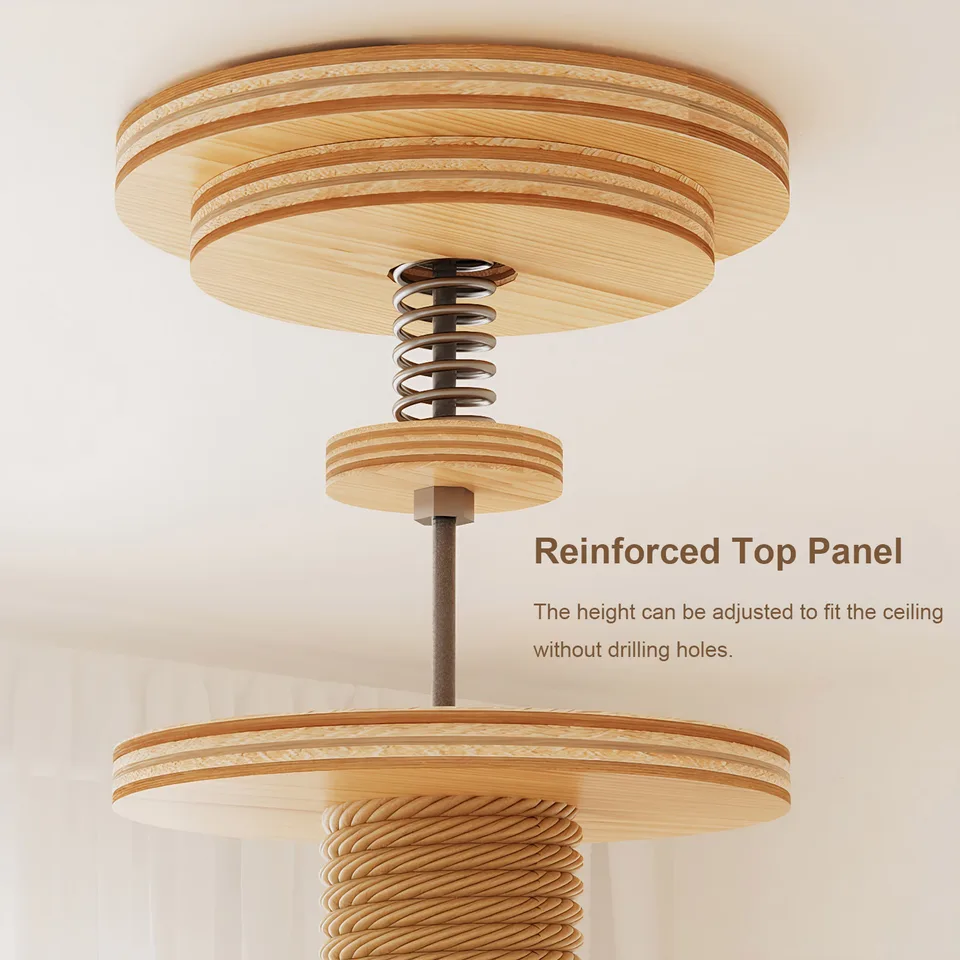Adjustable Height Floor-to-Ceiling Cat Tree Made of MDF Board, Tall Cat Tower with Sisal Scratching Post, Bubble Window Perch, Ladder & view 7