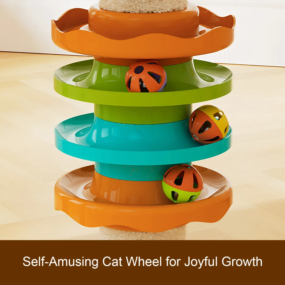 Adjustable Height Floor-to-Ceiling Cat Tree Made of MDF Board, Tall Cat Tower with Sisal Scratching Post, Bubble Window Perch, Ladder & view 6