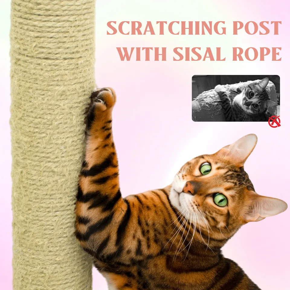 71 inch flower cat tree with large condo removable flower cushion and hammock pink view 3