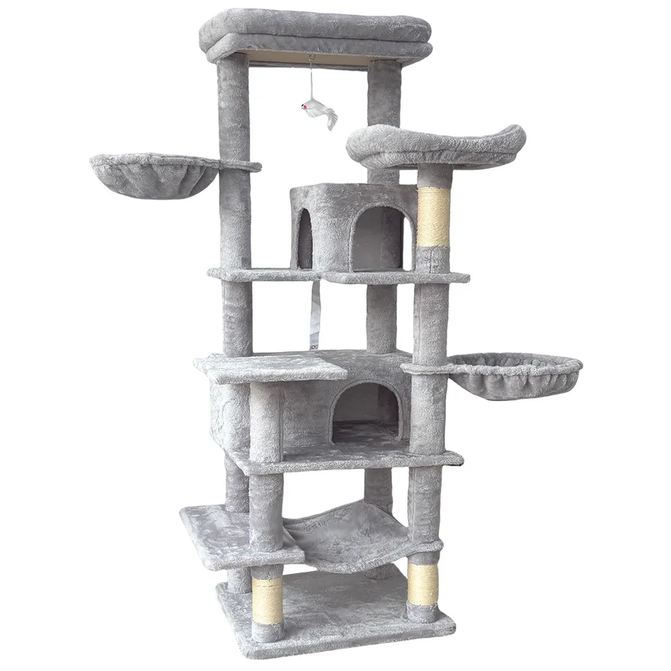68in Tall Multi-Level Green Cat Tree with Hammocks, Hanging Basket, Cat Cave, Removeable Cushion, Scratching Posts - Plush Cat Tower for view 10