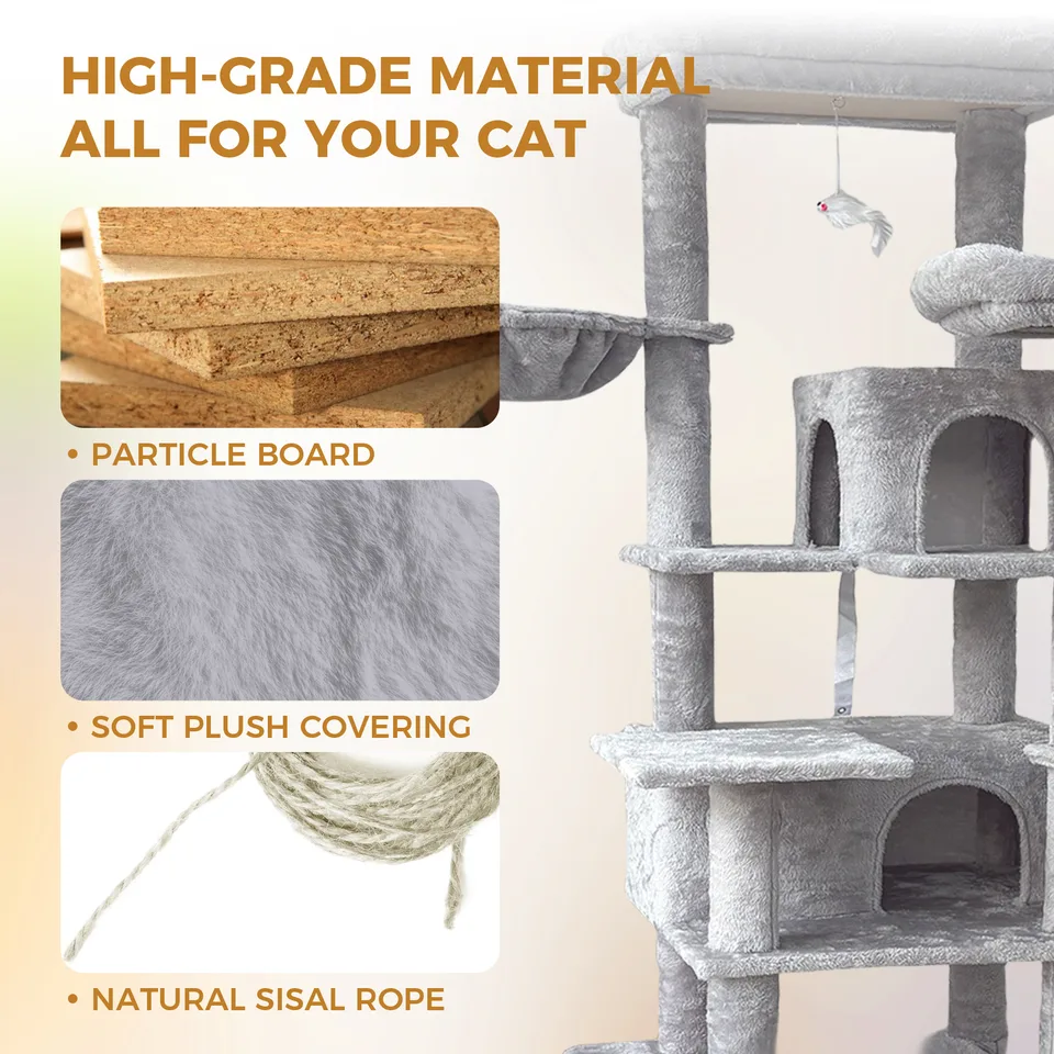 68in Tall Multi-Level Green Cat Tree with Hammocks, Hanging Basket, Cat Cave, Removeable Cushion, Scratching Posts - Plush Cat Tower for view 13