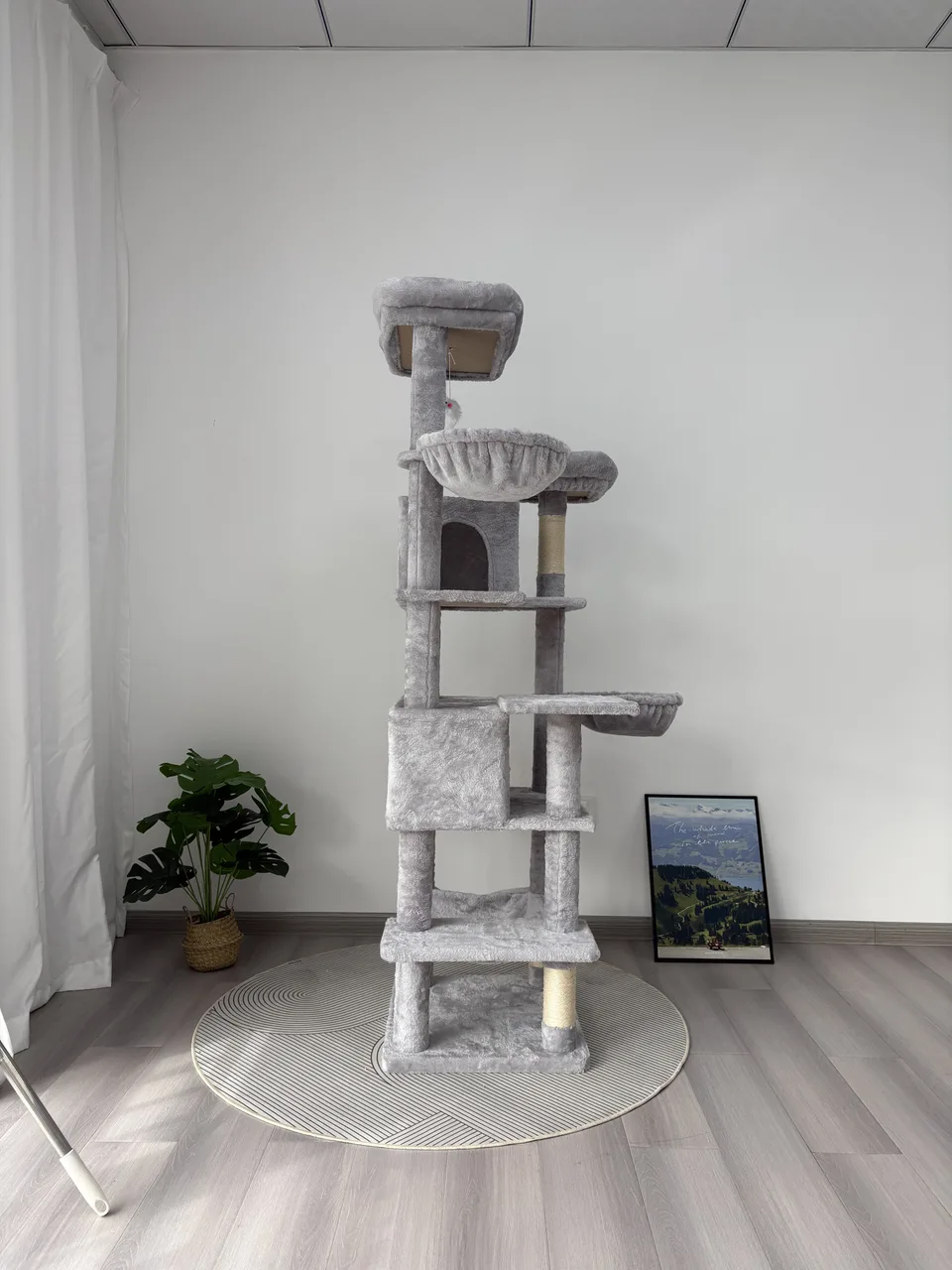 68in Tall Multi-Level Green Cat Tree with Hammocks, Hanging Basket, Cat Cave, Removeable Cushion, Scratching Posts - Plush Cat Tower for view 8