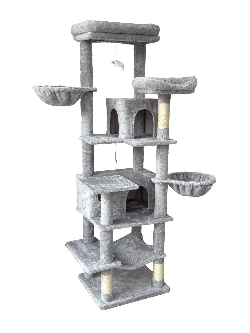 68in Tall Multi-Level Green Cat Tree with Hammocks, Hanging Basket, Cat Cave, Removeable Cushion, Scratching Posts - Plush Cat Tower for view 4