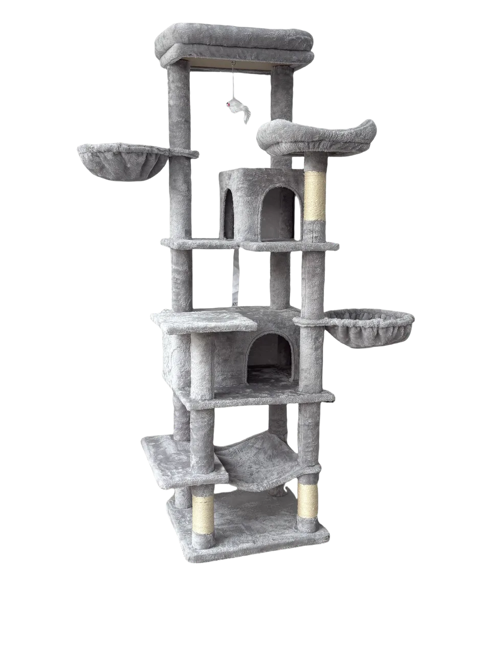68in Tall Multi-Level Green Cat Tree with Hammocks, Hanging Basket, Cat Cave, Removeable Cushion, Scratching Posts - Plush Cat Tower for view 12