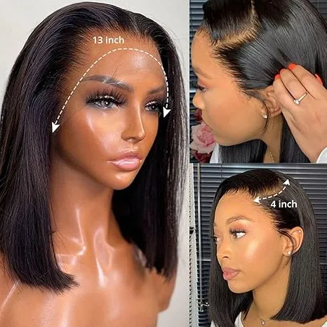 Vue 1 de 13x4 Lace Front Bob Wig, Straight Texture, Natural Color, Density