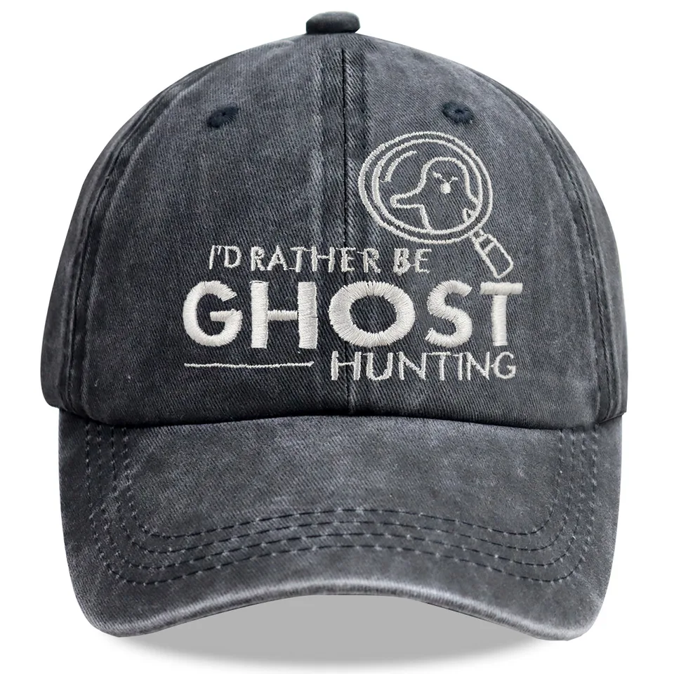 2pcs I'd Rather Be Ghost Hunting Embroidered Baseball Cap, Vintage Washed Distressed Hat, Halloween Ghost Hunter Costume Accessory view 7