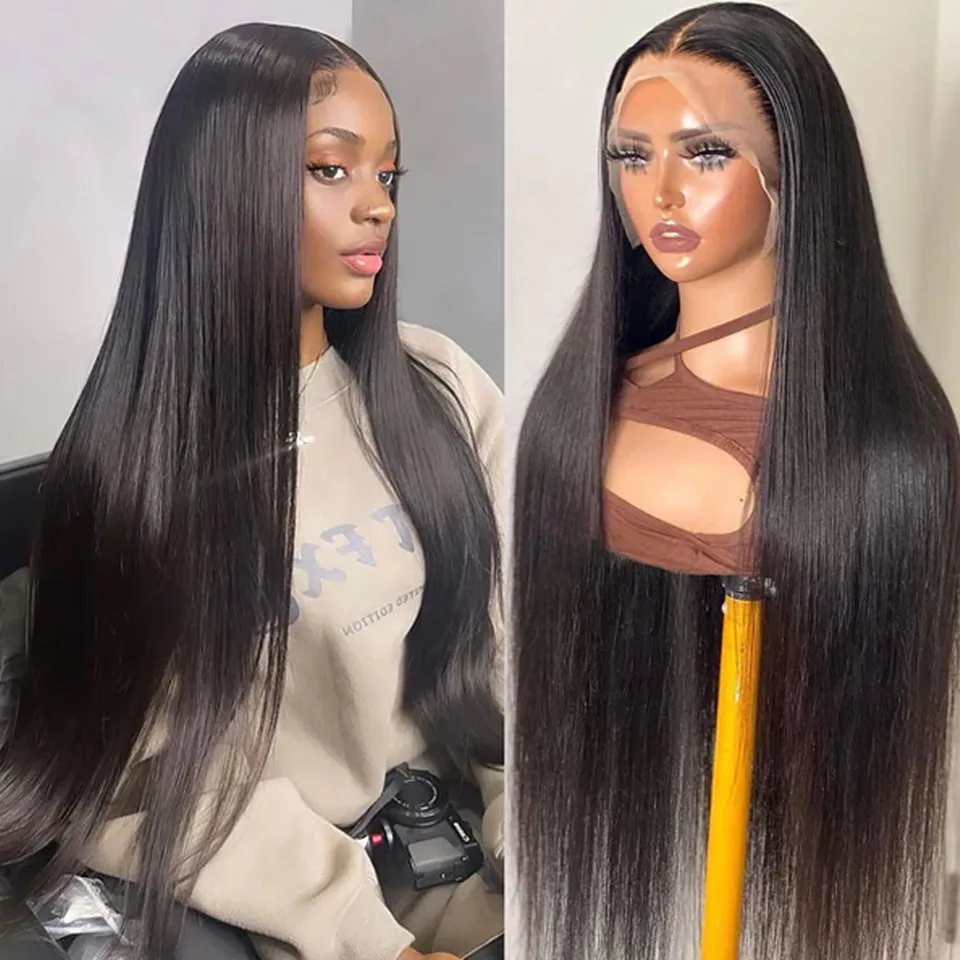 Ansicht 1 von 13x4 Lace Front Human Hair Wig Natural Color, Straight Texture, Density