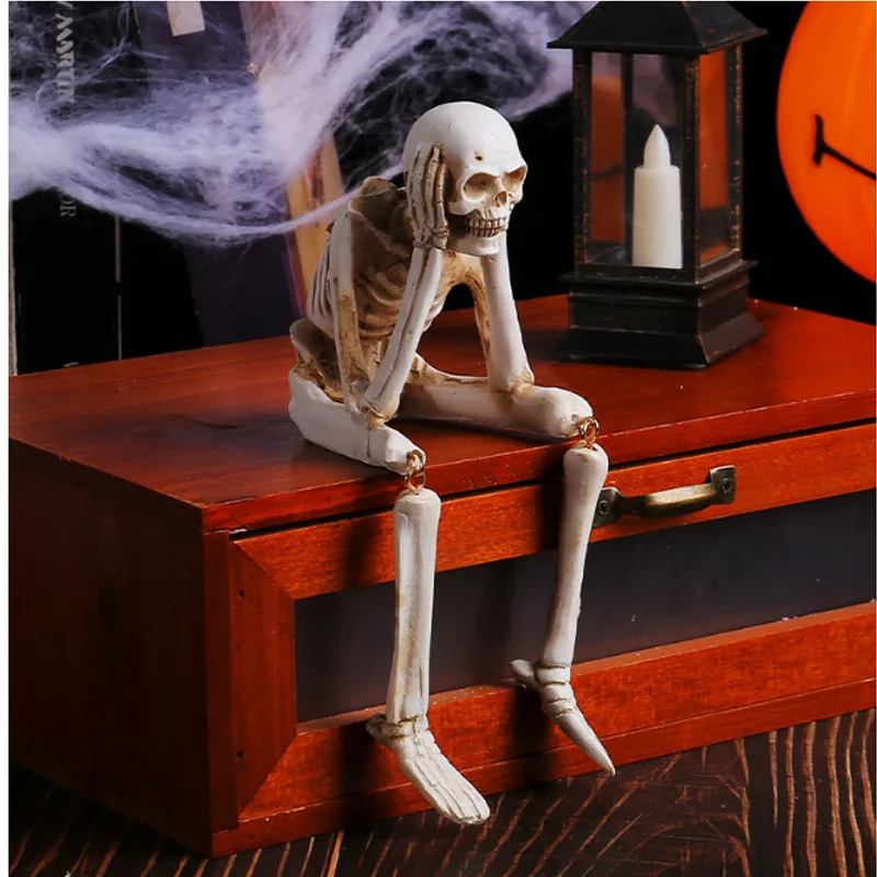 Halloween Skeleton Figurines Set Of 3, Resin See No Evil Hear No Evil Speak No Evil Skeleton Statues, Gothic Shelf Tabletop Mantel Indoor view 8