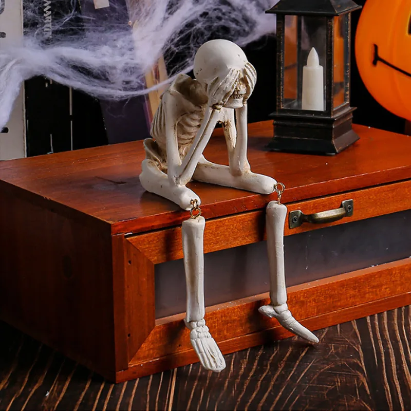 Halloween Skeleton Figurines Set Of 3, Resin See No Evil Hear No Evil Speak No Evil Skeleton Statues, Gothic Shelf Tabletop Mantel Indoor view 10