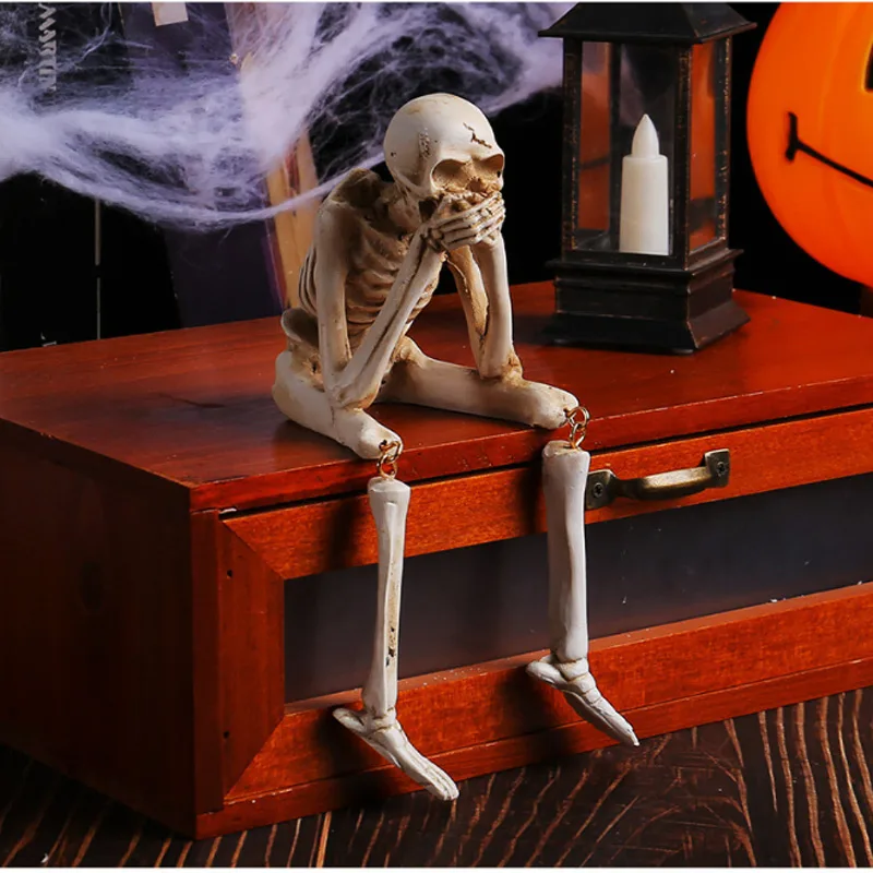 Halloween Skeleton Figurines Set Of 3, Resin See No Evil Hear No Evil Speak No Evil Skeleton Statues, Gothic Shelf Tabletop Mantel Indoor view 2