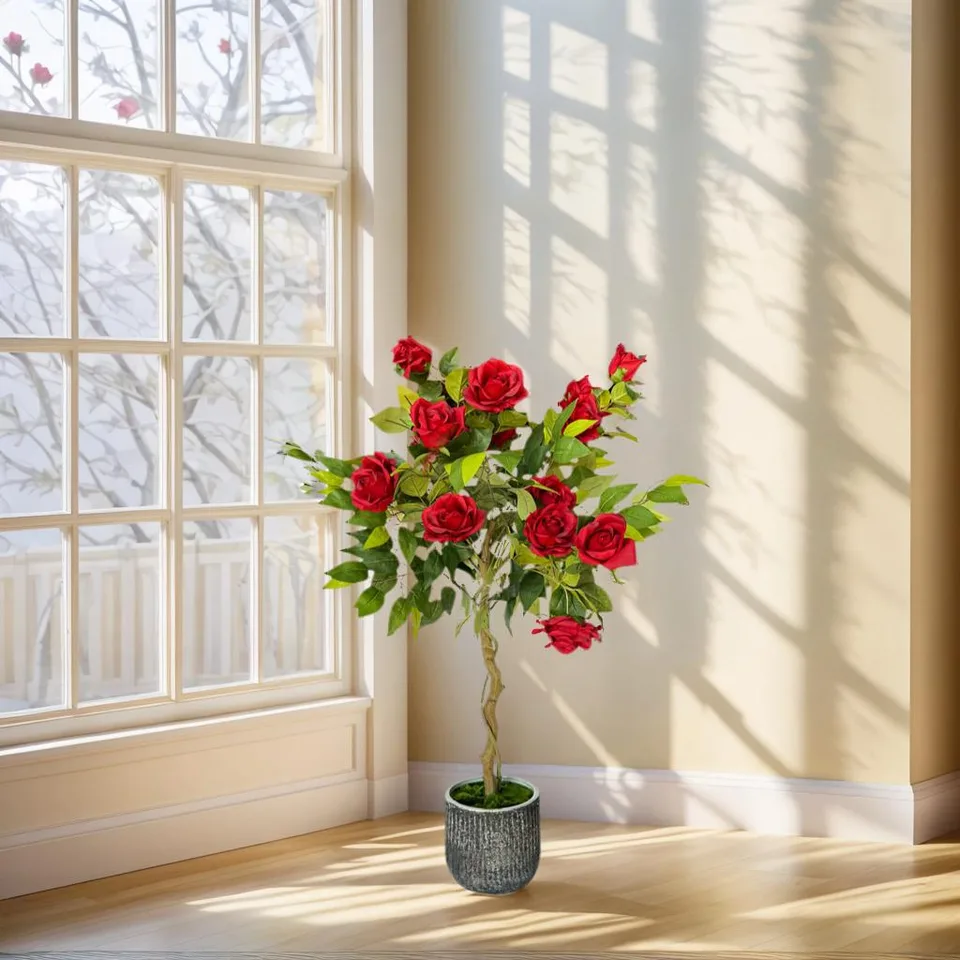 Artificial Rose Tree With Ceramic Pot - Indoor Home Decor Artificial Potted Plant view 5