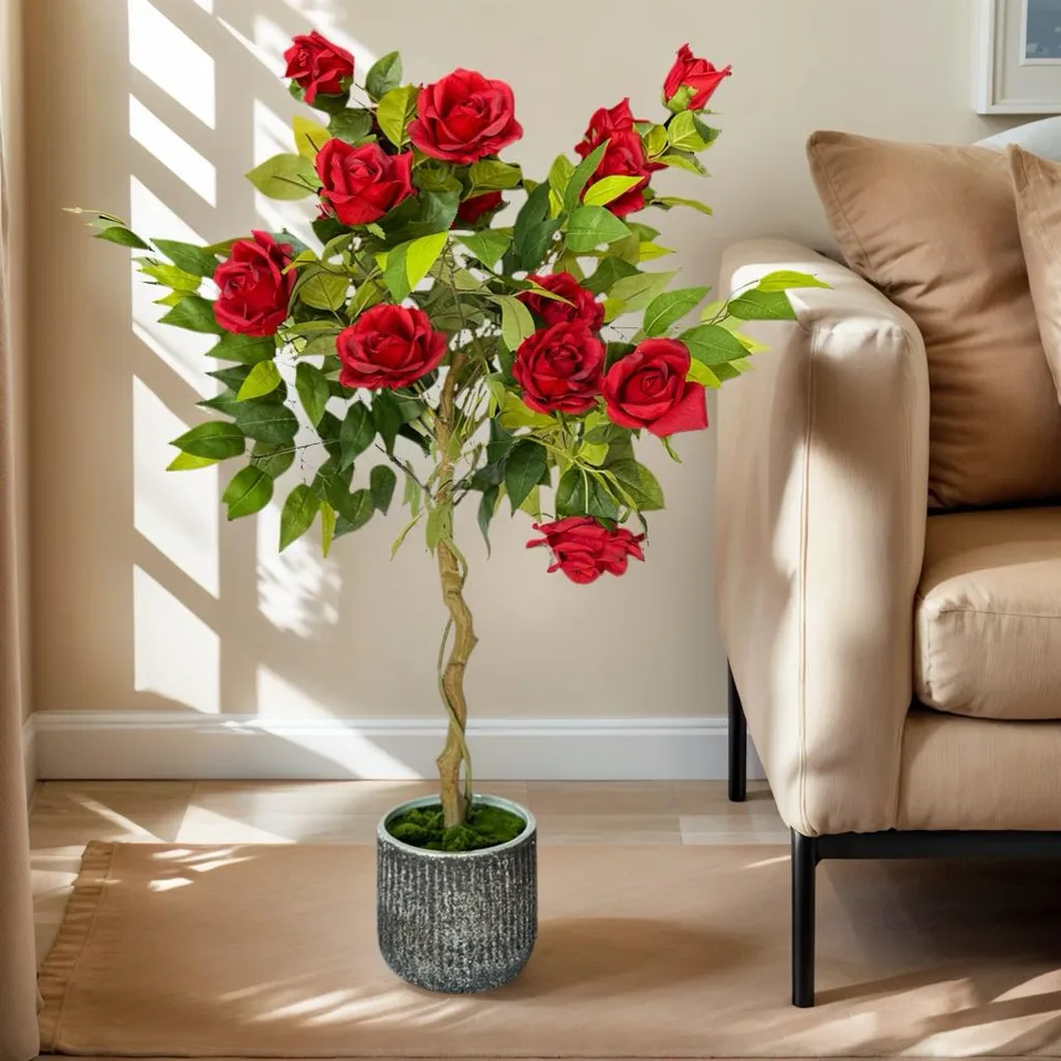 Artificial Rose Tree With Ceramic Pot - Indoor Home Decor Artificial Potted Plant view 1