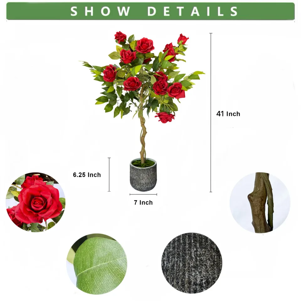 Artificial Rose Tree With Ceramic Pot - Indoor Home Decor Artificial Potted Plant view 3