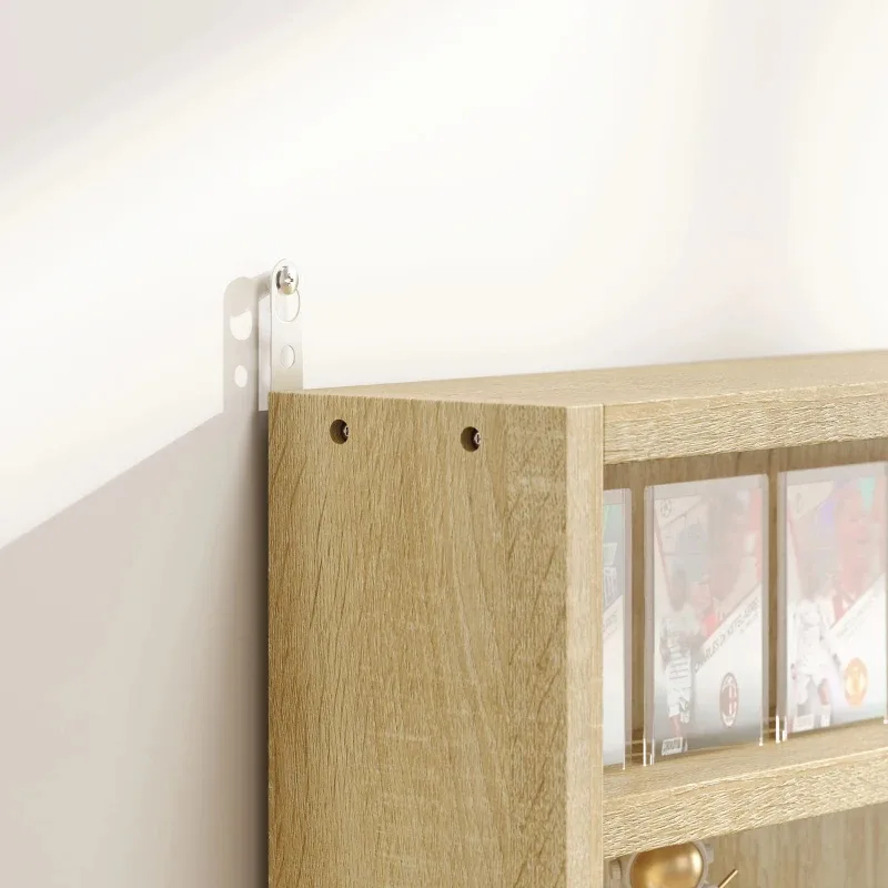 5-Tier Display Cabinet, Wall-Mounted Display Case With 2 Glass Doors And Adjustable Shelves, Oak view 2
