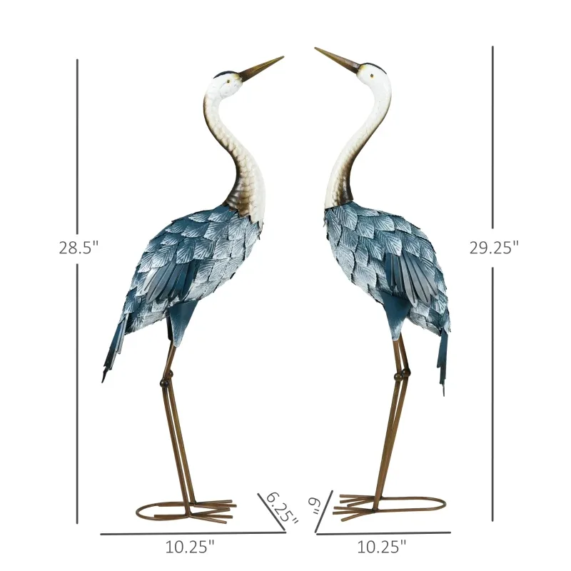 Crane Garden Statues, 28.5 29 Standing Bird Sculptures, Metal Yard Art Decor, Landscape Decoration Set Of 2, Blue view 5