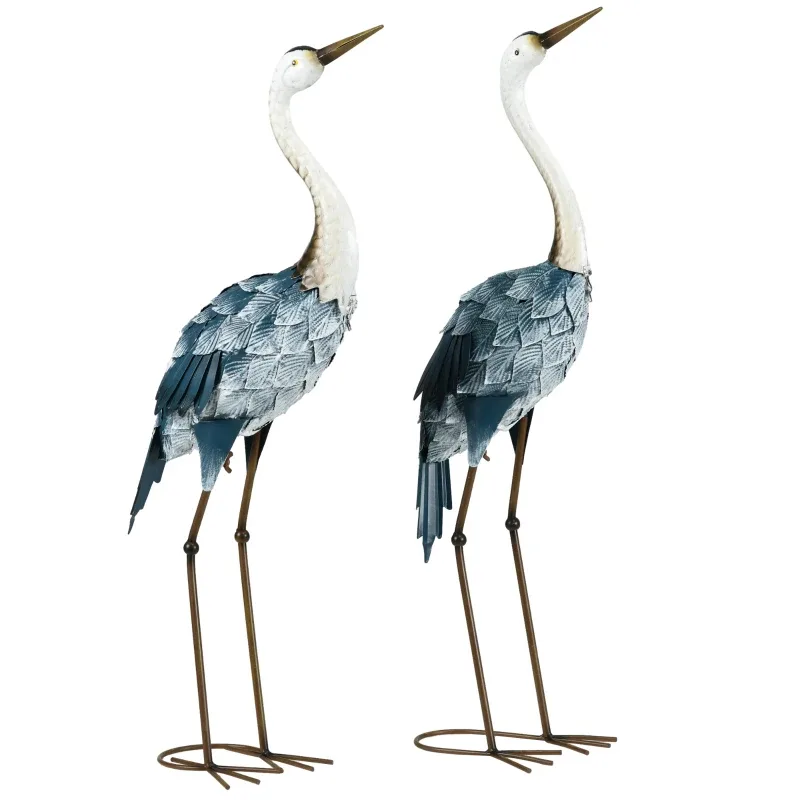 Crane Garden Statues, 28.5 29 Standing Bird Sculptures, Metal Yard Art Decor, Landscape Decoration Set Of 2, Blue view 2