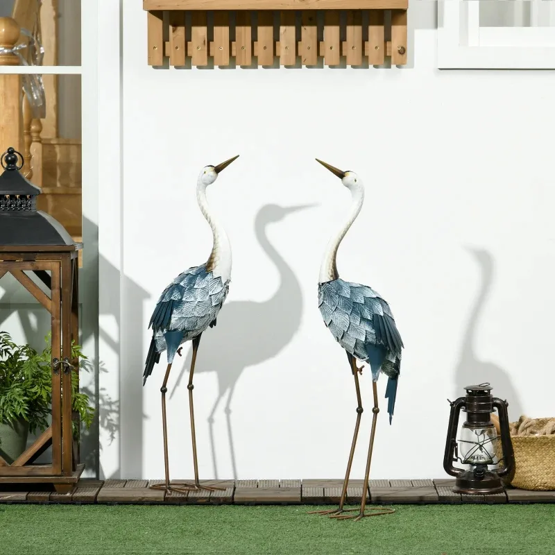Crane Garden Statues, 28.5 29 Standing Bird Sculptures, Metal Yard Art Decor, Landscape Decoration Set Of 2, Blue view 6