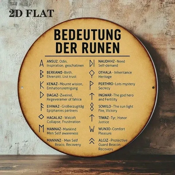 CIFbuy 1pc 8-Inch German Rune Alphabet Wall Plaque, Viking Norse Mythology Round Chart Decor With English Meanings, Educational Germani Tik view 2