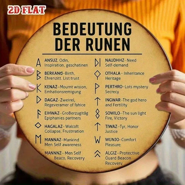 CIFbuy 1pc 8-Inch German Rune Alphabet Wall Plaque, Viking Norse Mythology Round Chart Decor With English Meanings, Educational Germani Tik view 4