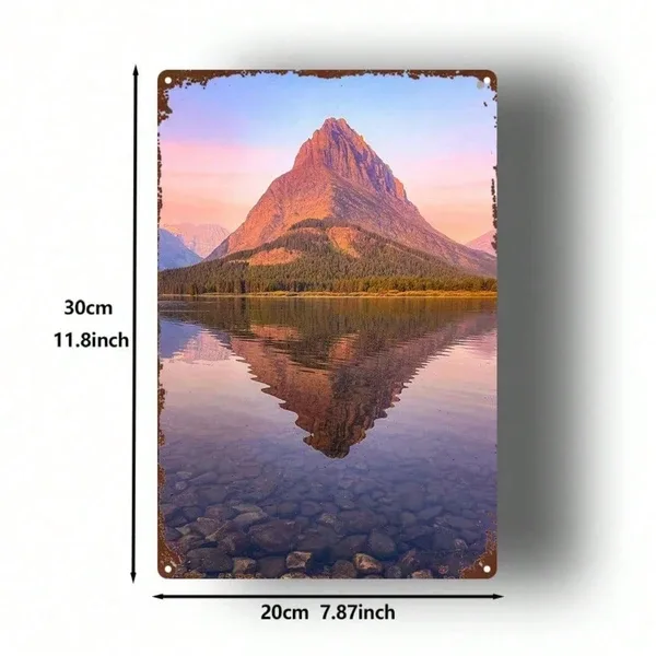 CIFbuy Mountain Lake Reflection Metal Sign, 8x12 Inch Decorative Wall Art, Durable Metal Plaque Painting For Bedroom Kitchen Home Decor Tik view 3