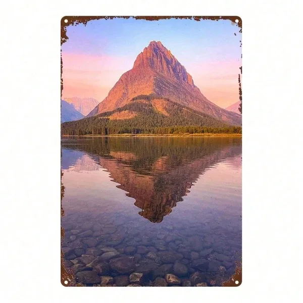 CIFbuy Mountain Lake Reflection Metal Sign, 8x12 Inch Decorative Wall Art, Durable Metal Plaque Painting For Bedroom Kitchen Home Decor Tik view 1