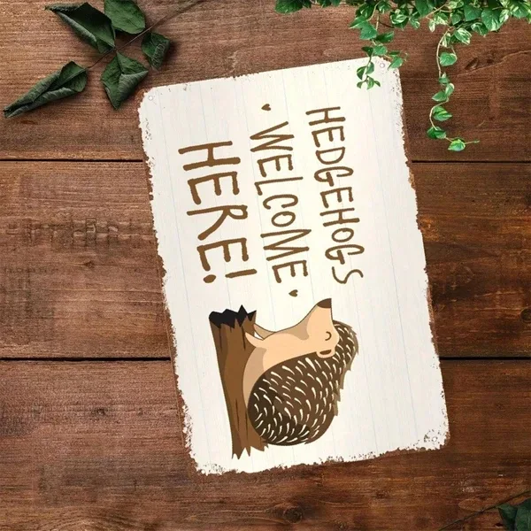 CIFbuy Hedgehog Welcome Sign, Animal Yard Decor, Weather Resistant Distressed Finish, Distressed Finish, Easy Mount Porch G Rustiik Tok view 3