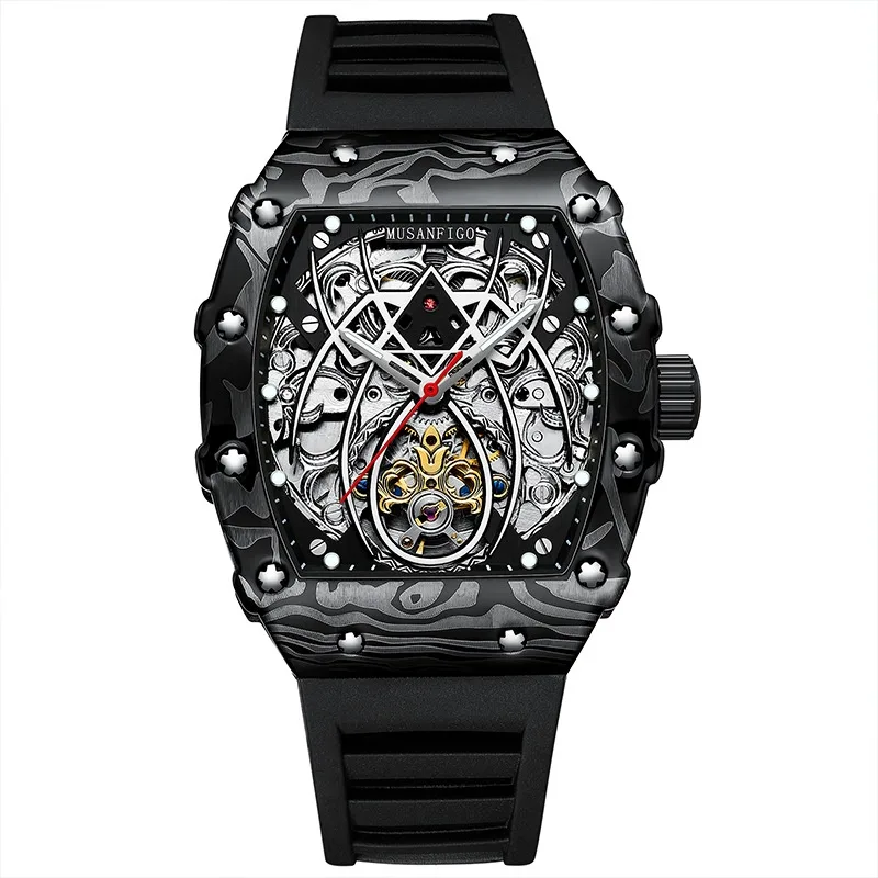 Barrel-shaped Fully Automatic Mechanical Luminous New Sports Fashion Mens Hollow-out Watch view 3