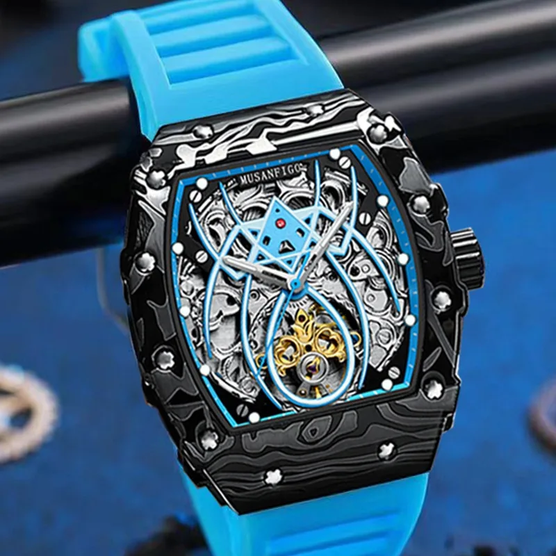 Barrel-shaped Fully Automatic Mechanical Luminous New Sports Fashion Mens Hollow-out Watch view 4